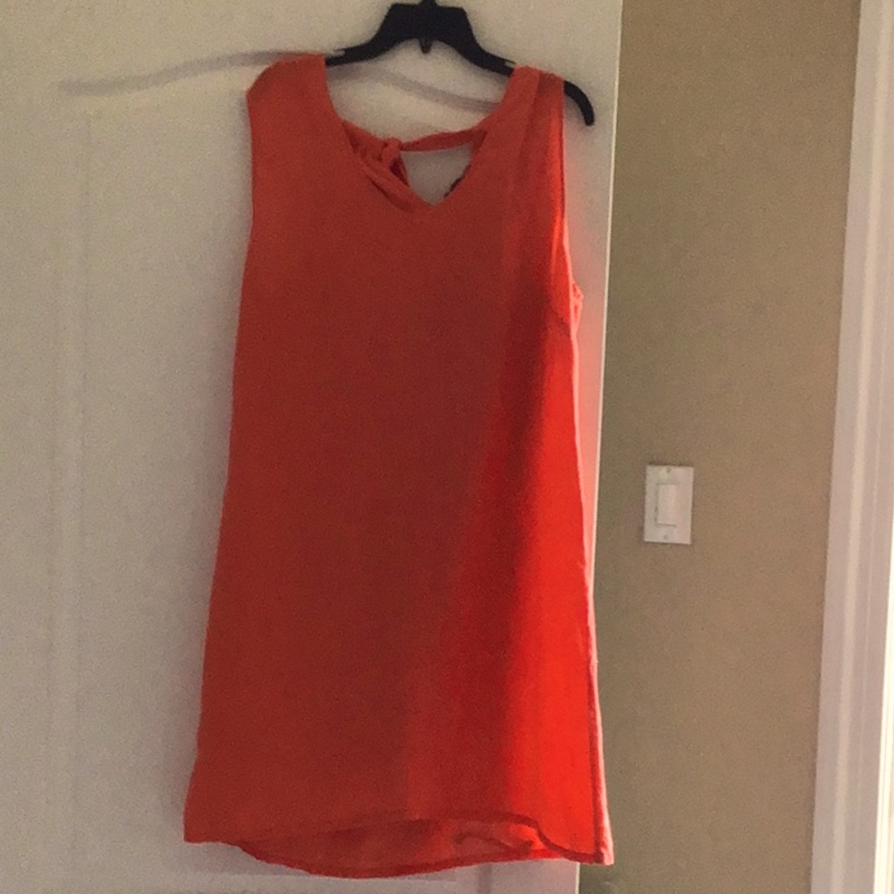 Linen halter dress, ties at the back of neck, soft orange color